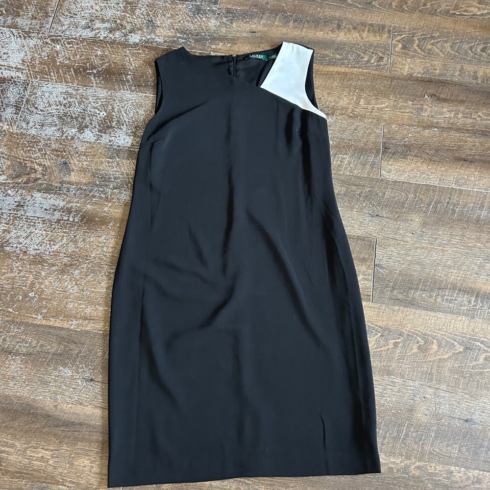 Lauren Ralph Lauren Black White Colorblock Asymmetrical Sheath Dress Size 14